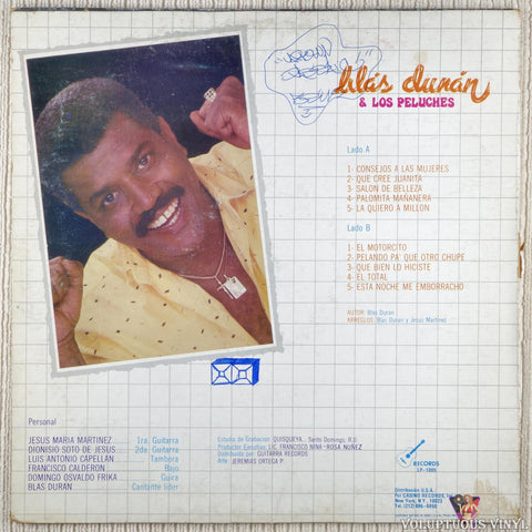 Blás Durán & Los Peluches – El Consejo A Las Mujeres vinyl record back cover