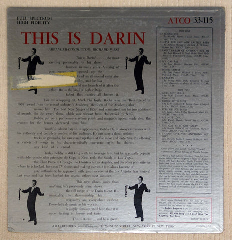 Bobby Darin This Is Darin vinyl record back cover.