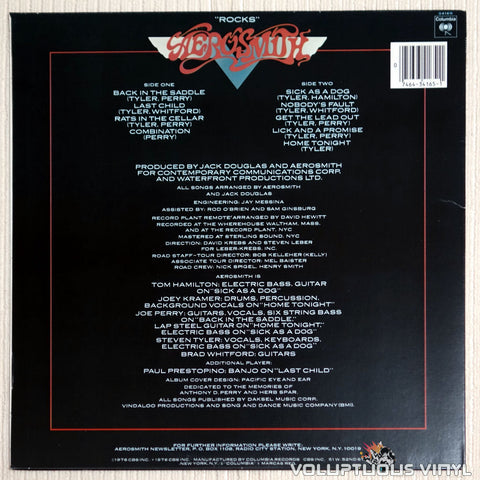 Aerosmith – Rocks vinyl record back cover