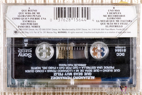 Alejandro Fernández ‎– Que Seas Muy Feliz cassette tape back cover