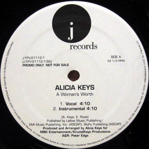 Alicia Keys – A Woman's Worth (2001) 12" Single, Promo