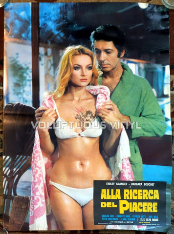 Amuck original film poster featuring Barbara Bouchet in a white bikini