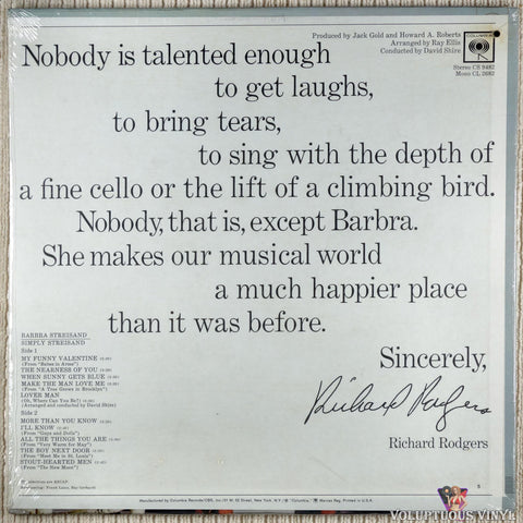 Barbra Streisand – Simply Streisand vinyl record back cover