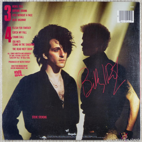 Billy Idol – Rebel Yell vinyl record back cover