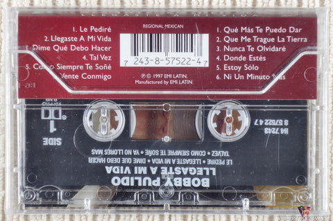Bobby Pulido – Llegaste A Mi Vida cassette tape back cover