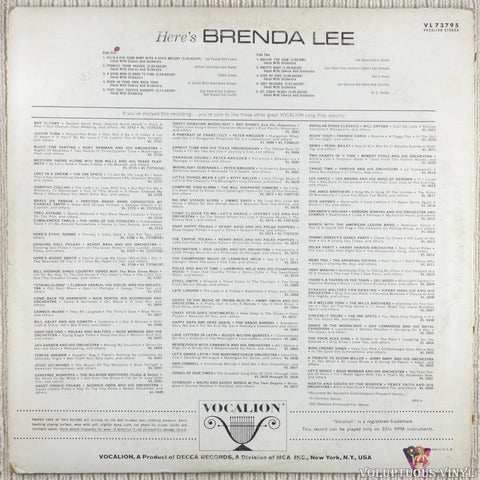 Brenda Lee – Here's Brenda Lee vinyl record back cover