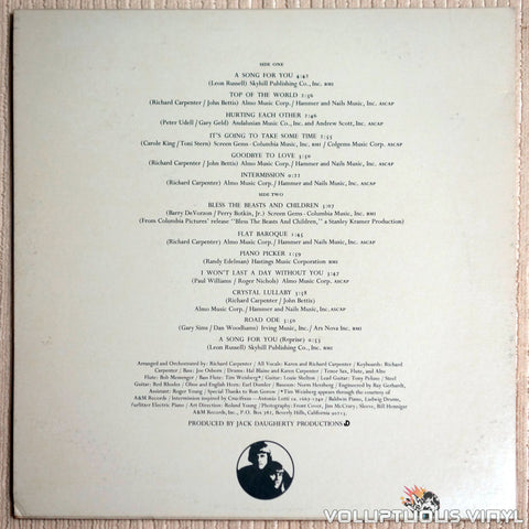 Carpenters ‎– A Song For You - Vinyl Record - Back Cover