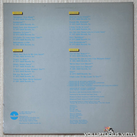 Carpenters ‎– Yesterday Once More - Vinyl Record - Back Cover
