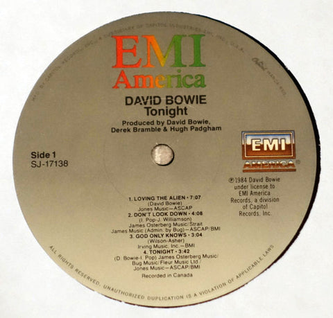 David Bowie ‎– Tonight vinyl record