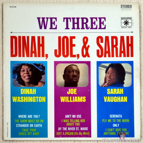 Sarah Vaughan, Dinah Washington, & Joe Williams ‎– We Three vinyl record front cover