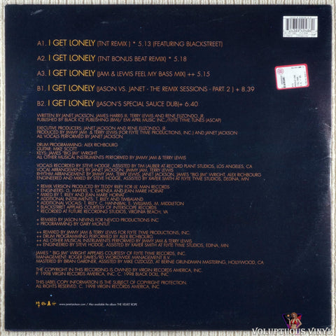 Janet Jackson – I Get Lonely vinyl record back cover