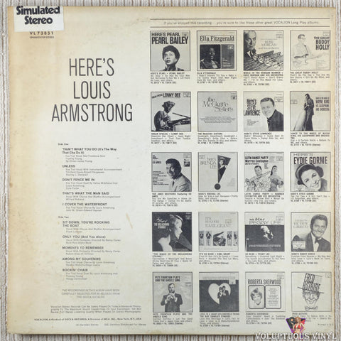 Louis Armstrong – Here's Louis Armstrong vinyl record back cover