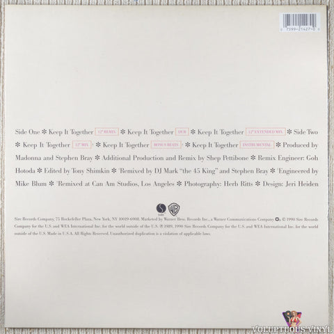 Madonna – Keep It Together vinyl record back cover