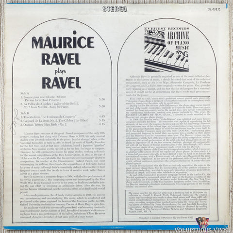 Maurice Ravel – Maurice Ravel Plays Ravel vinyl record back cover
