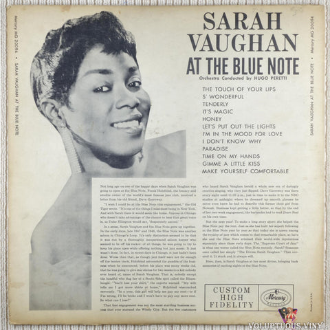Sarah Vaughan – At The Blue Note vinyl record back cover