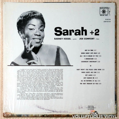 Sarah Vaughan ‎– Sarah + 2 - Vinyl Record - Back Cover