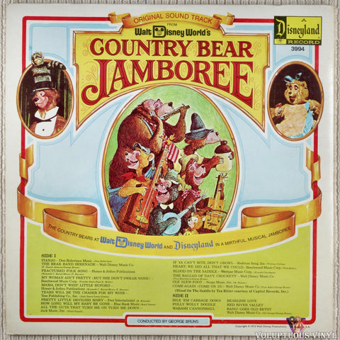The Country Bears – Original Soundtrack From Walt Disney World's Country Bear Jamboree vinyl record back cover