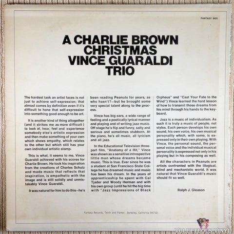 Vince Guaraldi Trio ‎– A Charlie Brown Christmas vinyl record back cover