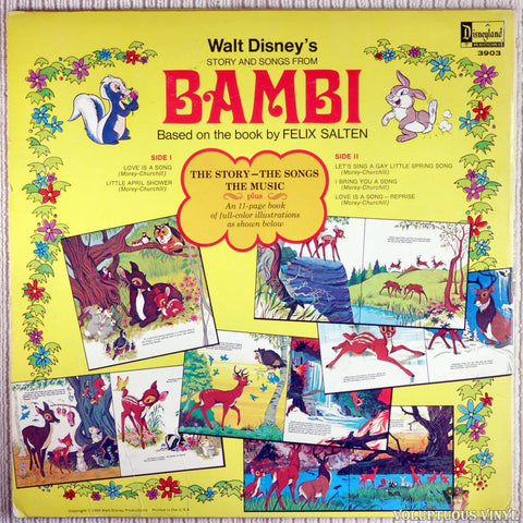 Unknown Artist – Walt Disney's Story And Songs From Bambi vinyl record back cover
