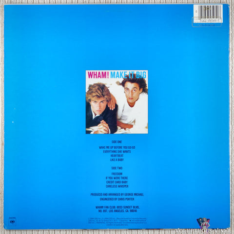 Wham! – Make It Big vinyl record back cover