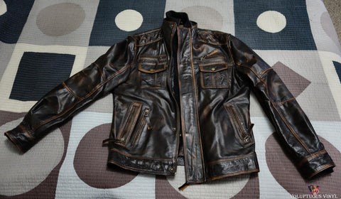 Abbraci - Men's Brown Distressed Motorcycle Leather Jacket Large