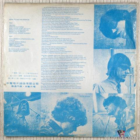 John Kay And The Sparrow – John Kay And The Sparrow vinyl record back cover