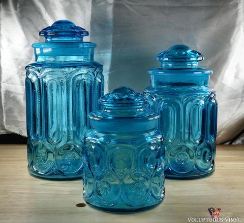 LE Smith Moon & Stars 1960's Blue Glass Canister