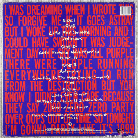 Prince – 1999 vinyl record back cover