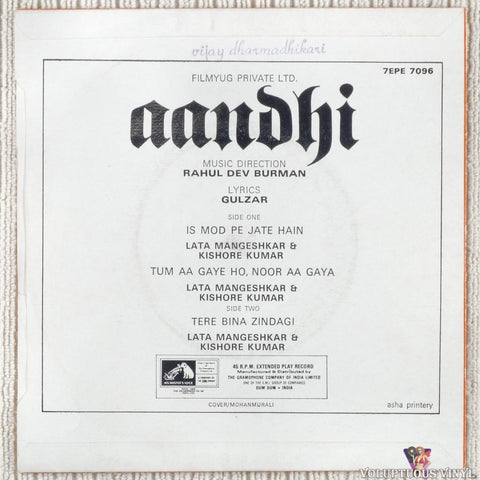 R. D. Burman – Aandhi vinyl record back cover