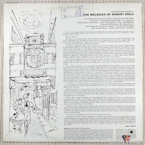 Robert Stolz And His Orchestra – The Melodies Of Robert Stolz vinyl record back cover