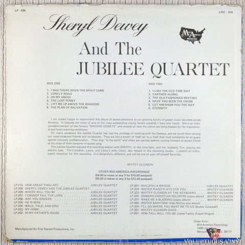 Sheryl Dewey And The Jubilee Quartet – Sheryl Dewey And The Jubilee Quartet vinyl record back cover