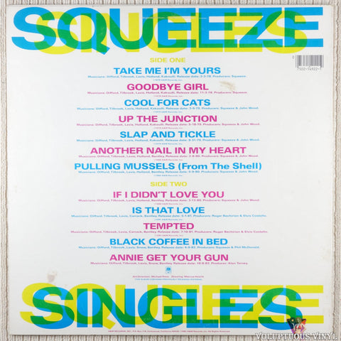 Squeeze – Singles - 45's And Under vinyl record back cover