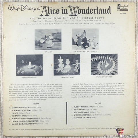 The Chorus And Orchestra Of Camarata – Walt Disney's Alice In Wonderland vinyl record back cover