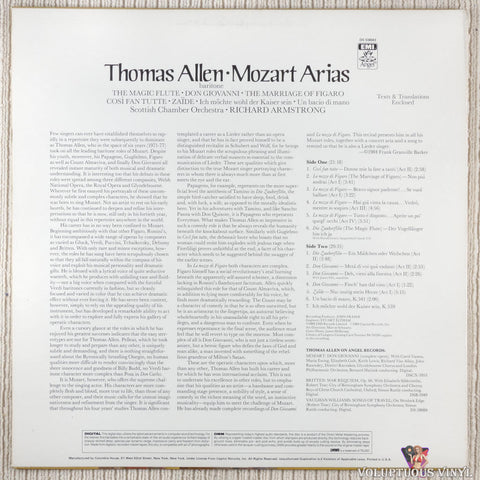 Thomas Allen, Scottish Chamber Orchestra – Mozart: Arias vinyl record back cover