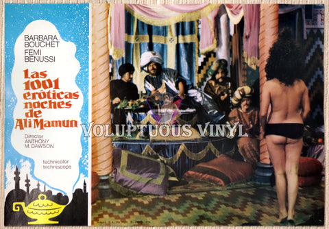 1001 Nights Of Pleasure [Las 1001 eróticas noches de Ali Mamun] (1979) - Spainish Lobby Card - Femi Benussi's butt
