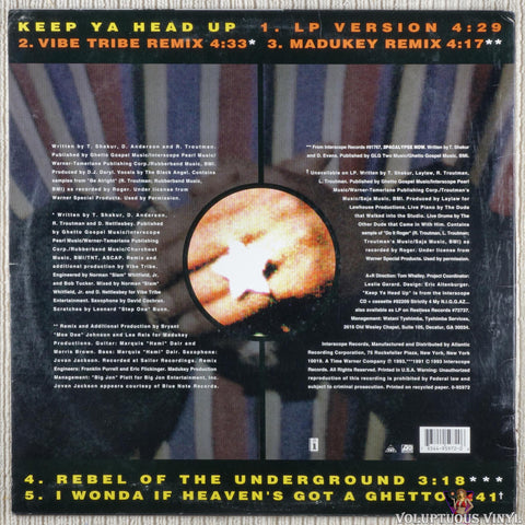 2Pac – Keep Ya Head Up vinyl record back cover