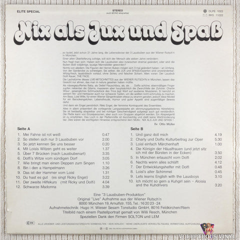 3 Lausbuben – Nix Als Jux Und Spaß vinyl record back cover