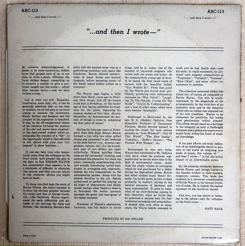 Bernie Wayne His Orchestra And Chorus ‎– ...And Then I Wrote vinyl record back cover