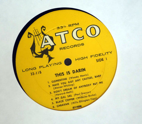 Bobby Darin This Is Darin vinyl record label.