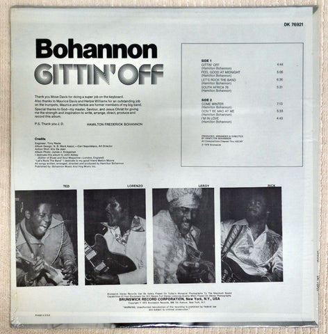 Bohannon – Gittin' Off vinyl record back cover