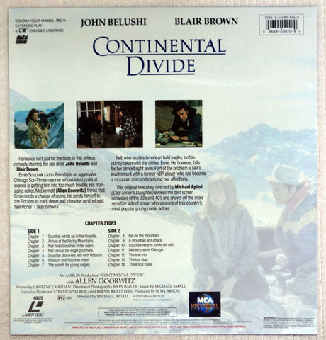 Continental Divide LaserDisc back cover