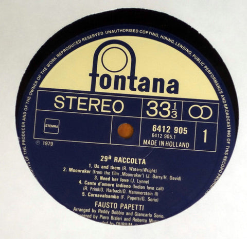Fausto Papetti ‎– 29a Raccolta - Vinyl Record - Label