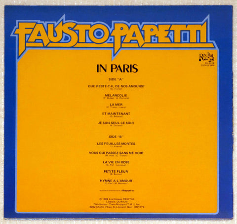 Fausto Papetti – Fausto Papetti In Paris vinyl record back cover