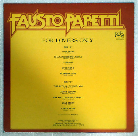 Fausto Papetti – For Lovers Only vinyl record back cover
