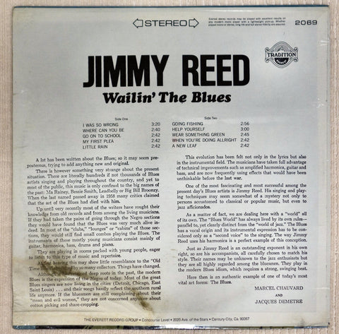 Back album cover to Jimmy Reed vinyl record Wailin' The Blues.Jimmy Reed – Wailin' The Blues vinyl record back cover