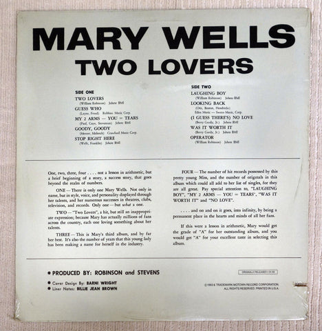 Mary Wells ‎– Two Lovers vinyl record back cover