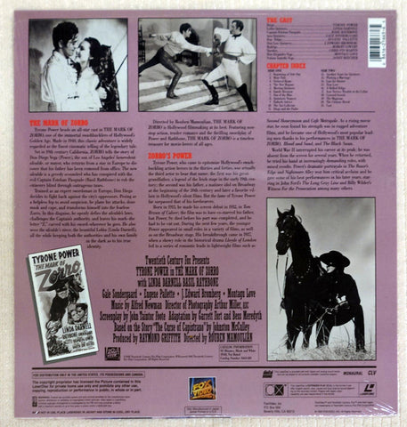 The Mark Of Zorro Laserdisc - Back Cover