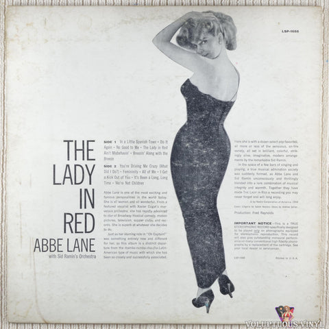 Abbe Lane With Sid Ramin's Orchestra – The Lady In Red vinyl record back cover