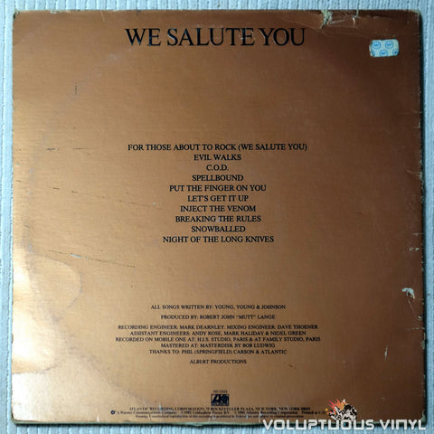 AC/DC ‎– For Those About To Rock (We Salute You) - Vinyl Record - Back Cover