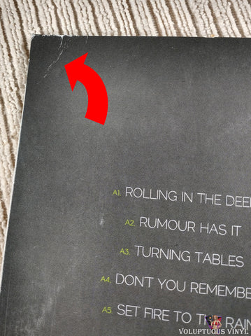 Adele ‎– 21 vinyl record back cover top left corner